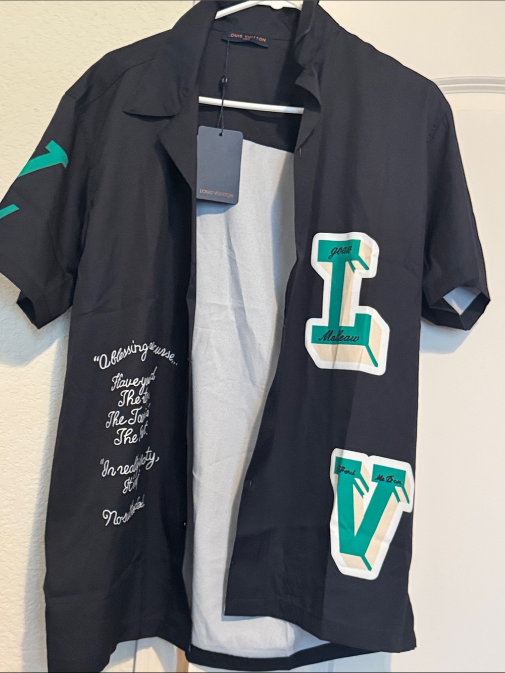 Louis Vuitton Black Tee with White Script Embroidery